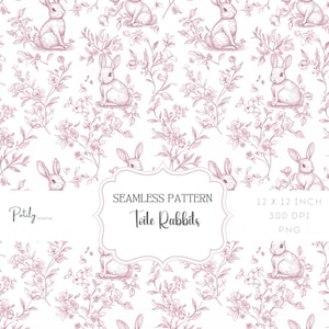 Rosa Toile Kaninchen Muster, Chinoiserie Kindergarten/Baby Shower Hintergrund, Digital Download, für Papiere und mehr