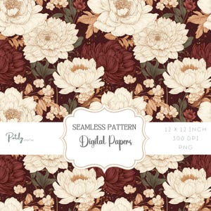 Motivo floreale bordeaux senza soluzione di continuità, peonie vintage, download digitale istantaneo, motivo ripetuto per carte, tessuti, POD e altro, png