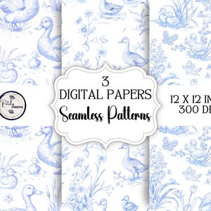 Carta digitale Toile de Jouy - Modello senza cuciture, Anatre, Clipart per carta, tessuti e altro - File png con download istantaneo.