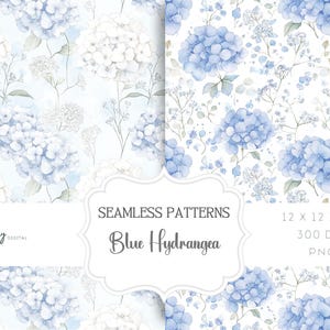 Nahtlose Muster, blaue Hortensie Design - Aquarell Blumen Hintergrundpapiere, sofortiger digitaler Download, für Papiere, POD und mehr
