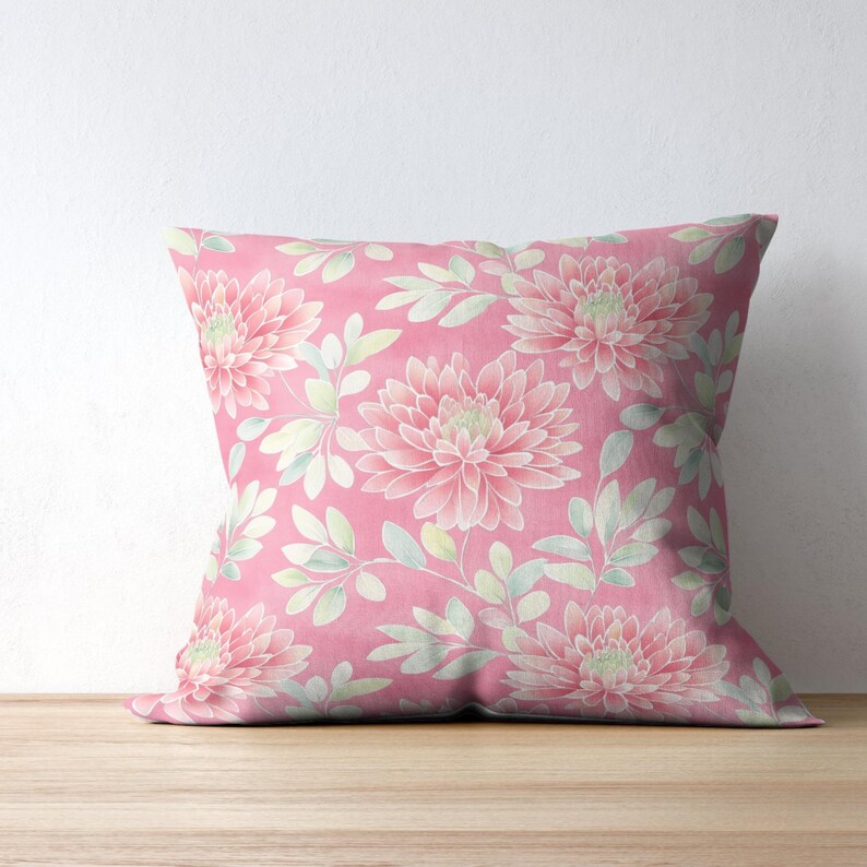 Whimsical and vibrant seamless floral pattern with bright spring chrysanthemum flowers creating a seamless and lively design in stunning pink and green