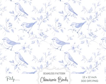 Blue Toile de jouy Birds, Seamless Nursery Background, Digital Download, clipart for papers, fabrics, POD, and more Instant Download, png