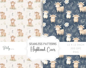 Highland Kühe Musterdesign, Bauernhof Tiere, digitales Papier Hintergrund, Download Clipart für Papiere und Stoffe