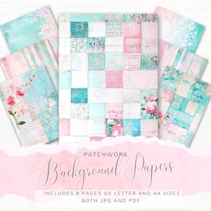 Junk journal vintage floral Scrapbooking Digital Papers, 8 Digital Pages, Printable Ephemera Paper Craft, Collage, instant download