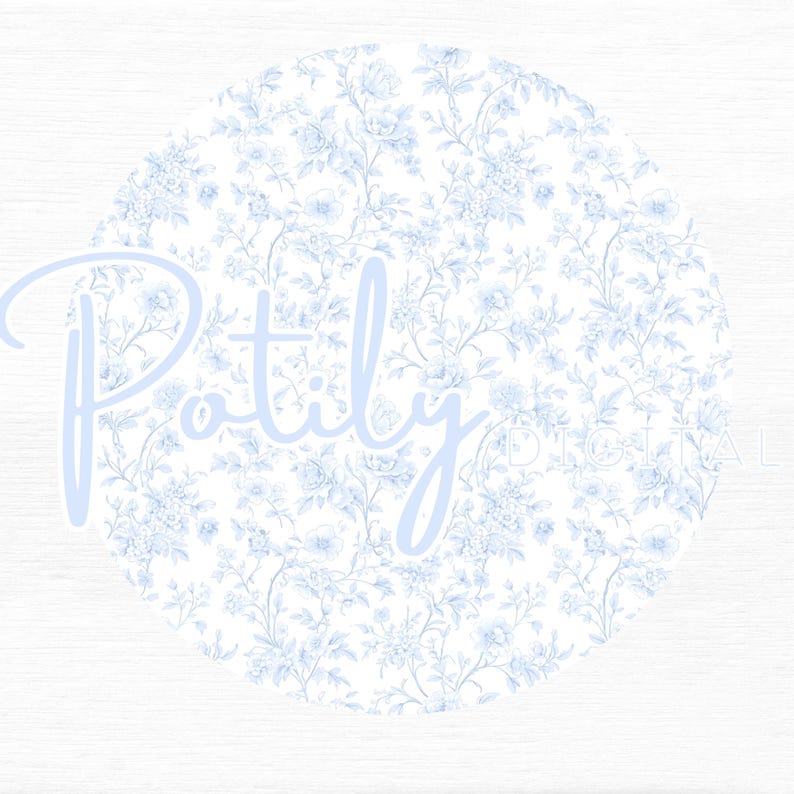 Seamless blue digital paper set featuring toile birds, florals, preppy gingham, polka dots, hearts, bows, stripes, and damask patterns. Pastel pink and white printable backgrounds in a coquette grandmillennial style, perfect for nursery decor, baby shower crafts, scrapbooking, invitations, and party decorations.