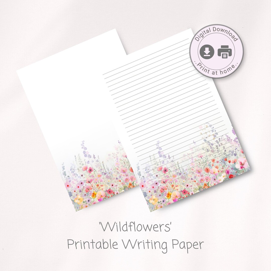 Note Paper For Letters Printable Letter Paper, Wildflowers, Printable Stationery Lined Paper ...