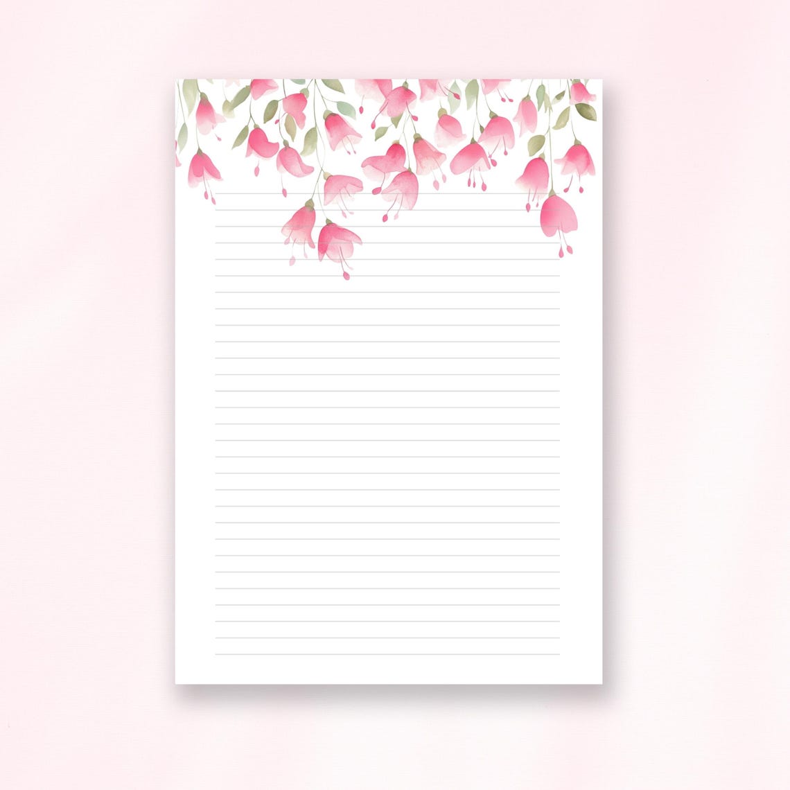 Printable Stationery Letter Writing Paper, Watercolour Florals, Lined ...