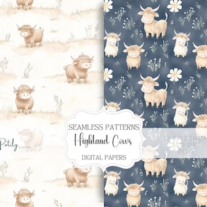 Highland cows Seamless Pattern, Farm Animals, Digital Paper background, Digital Download for Papers and Fabrics