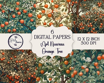 Papeles digitales Art Nouveau inspirados en William Morris, imprimibles, descarga instantánea, uso comercial