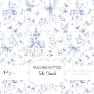 Chinoiserie Toile de Jouy Seamless Pattern - Digitales Papier für Taufe, Taufe, religiöse Printables - Sofortdownload PNG