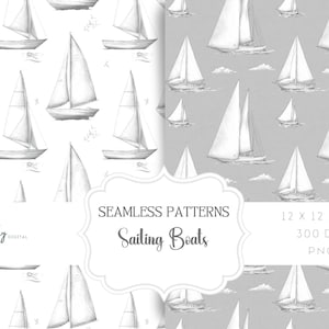 Seamless pattern for boys, Modern Toile de Jouy style sailing boats, Instant Digital Download, for papers, fabrics, POD and more