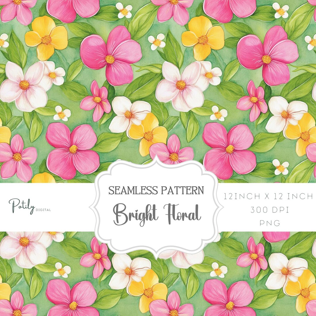 Bright Floral Seamless Blossom Pattern - Vibrant Pink and Green ...