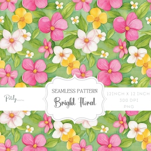 Helles, florales, nahtloses Blütenmuster - lebhaftes rosa und grünes Aquarell Design für digitale Papiere und Geschenkverpackungen