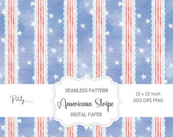 Patriotic Seamless Pattern – Americana Bow Stripe Coquette Digital Paper, Red White Blue Ribbon Repeat