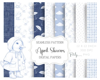 Duck Toile Seamless Pattern Pack, Blue Nursery Digital Paper, Baby Shower Paper, Fabric & Wallpaper