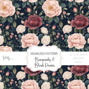 Motivo floreale bordeaux con peonie senza soluzione di continuità, download digitale istantaneo, motivo ripetuto per carte, tessuti, POD e altro, png