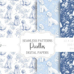 Toile de Jouy Digital Paper - Seamless Pattern, Poodle dogs background, digital Paper, for wallpaper, fabric and more - Instant Download