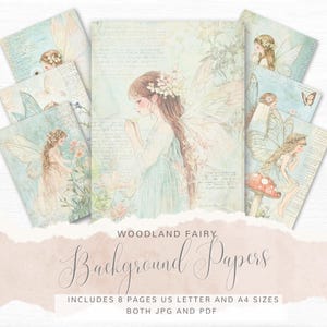 Junk journal Scrapbooking Digital Papers, Woodland Fairy designs, 8 Pages, Printable Ephemera Paper Craft, Collage, instant download