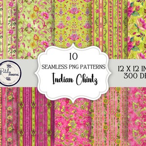 Floral Seamless Patterns Pack - Digital Download, Indian inspired chintz clipart, Instant Download, png