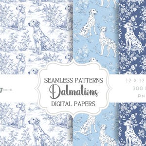 Toile de Jouy Digital Paper - Seamless Pattern, Dalmation dogs background, digital Paper, for wallpaper, fabric and more - Instant Download
