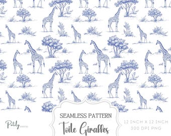 Chinoiserie Toile Giraffe Seamless Pattern – Nursery Animal Design, Digital Paper, Wallpaper and Fabric design