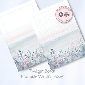 Papelaria para impressão Papel para escrever cartas, Twilight Beach, Papel pautado, Papel para anotações, download digital