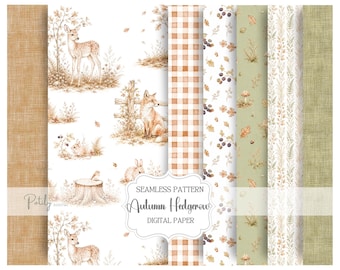 Autumn Woodland Seamless Pattern Bundle, Woodland Toile Digital Paper, Nursery Wallpaper, Scrapbook Paper