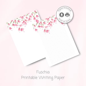 Carta da lettere stampabile, carta da lettere, fiori acquerellati, carta a righe, carta per appunti download digitale