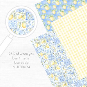 Pastel watercolor seamless pattern featuring Sicilian lemons, Amalfi Coast–inspired stripes, Santorini-style Mediterranean tiles, and delicate fruit motifs. Soft, airy colors with a hand-painted look evoke a romantic Mediterranean summer aesthetic