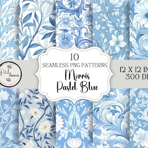 Motivi senza cuciture blu pastello in stile cineserie ispirati a William Morris, download istantaneo, album di ritagli, tessuti, POD e altro ancora.