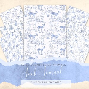 Pagine di Junk Journal, Toile de Jouy, animali di campagna, 6 carte per scrapbooking digitale, materiale effimero stampabile per lavoretti, download immediato