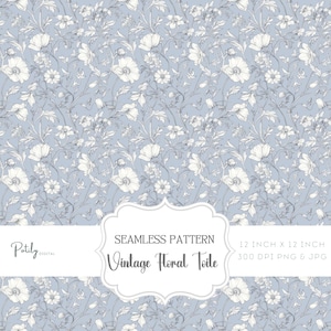 Chinoiserie Toile de Jouy, Seamless Pattern, Vintage Toile background, Blue Floral Digital Paper, Victorian Floral PNG