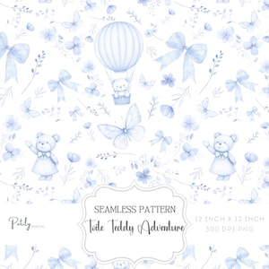 Toile de Jouy Chinoiserie blu, sfondo per cameretta senza soluzione di continuità, orsacchiotti, download digitale istantaneo, per carte, tessuti, POD e altro ancora