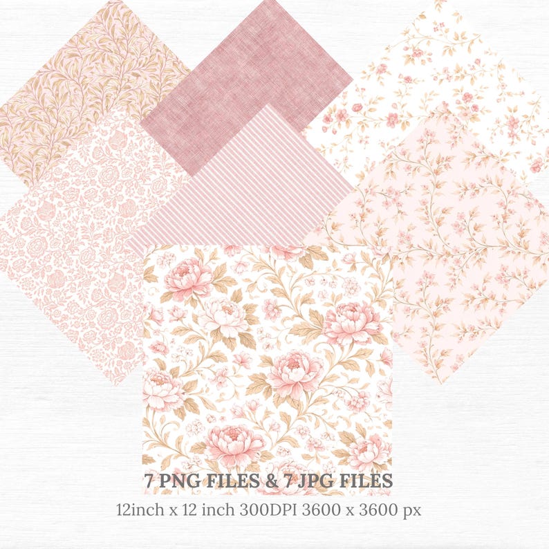 Cottagecore Floral Seamless Pattern Bundle, Blush Pink Peony Digital ...