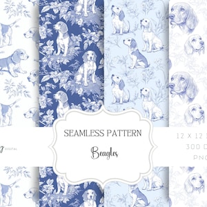 Toile de Jouy Digital Paper - Seamless Pattern, Dogs, Beagles, Clipart for Paper, Fabrics and more - Instant Download