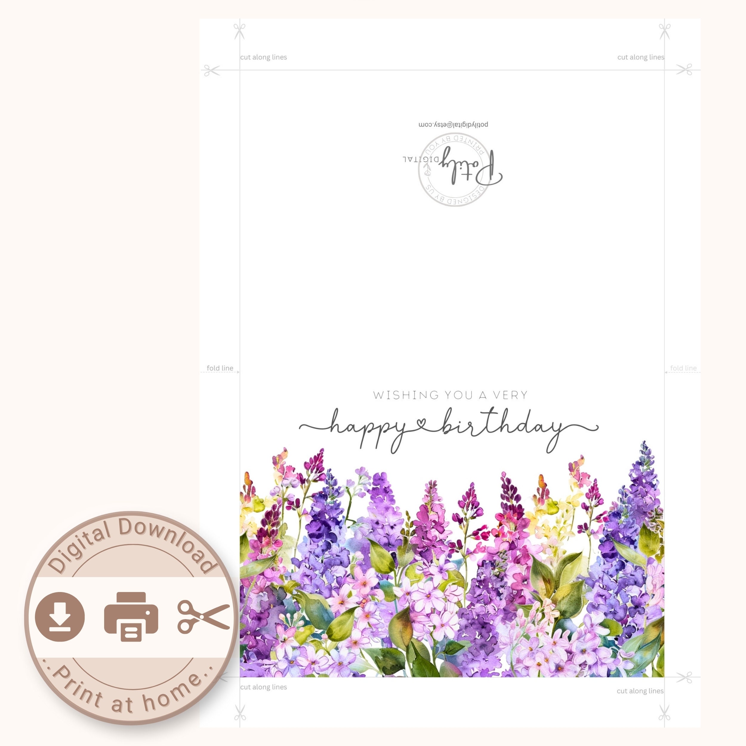 Biglietto Auguri Floreale Viola A5 Con Busta, Cartoncino Spesso 360 G/m², Riciclabile, Made In UK