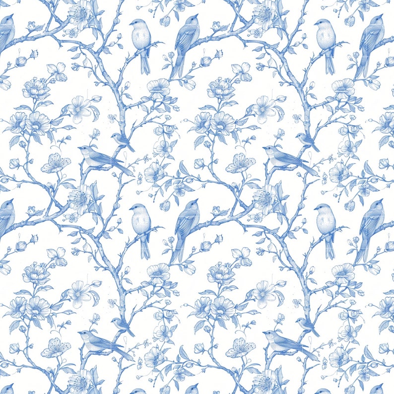 Chinoiserie Toile De Jouy, Seamless Pattern, Background Digital ...