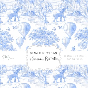 Chinoiserie toile de jouy, naadloze kinderkamerachtergrond, digitale download, clipart voor papier, stoffen, POD en meer Instant Download, png