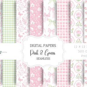 Rosa Toile nahtloses digitales Papier-Set - kokette Bögen und adrette Muster, Shabby Chic druckbares Sammelalbum, Baby-Dusche & Kinderzimmer Dekor