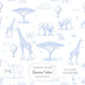 Chinoiserie Safari Toile de Jouy, Sömlöst mönster, Digital design för barnrumsdjur, Transparent bakgrund, för papper, tyger med mera