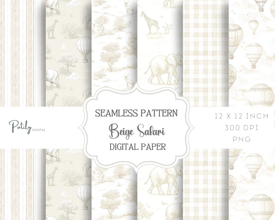 Safari Seamless Pattern, Beige Neutral Toile De Jouy for Nursery, Paper ...