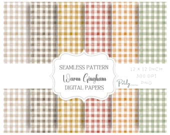 Fall Gingham Seamless Pattern, Neutral Plaid Digital Paper, Earth Tone Neutral backgrounds for Scrapbooking, Crafts & Printables