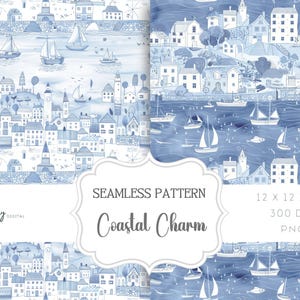 Seamless pattern for boys, Modern Toile de Jouy style sailing boats, Instant Digital Download, for papers, fabrics, POD and more