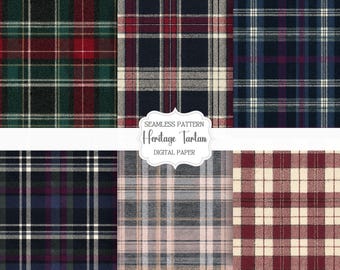 Heritage Tartan Seamless Patterns, Traditional Scottish Plaid Digital Paper, Woven Fabric Texture, Scrapbooking & Crafts