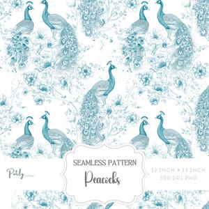 Chinoiserie toile de jouy pauwen, naadloze achtergrond, digitale download, voor papier, stoffen, POD en meer Instant Download, png