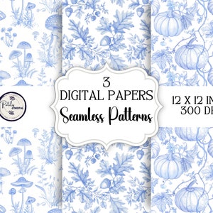 Chinoiserie Toile de Jouy Digital Paper - Autumn/Fall Patterns for Paper, Fabrics and more - Instant Download png files.