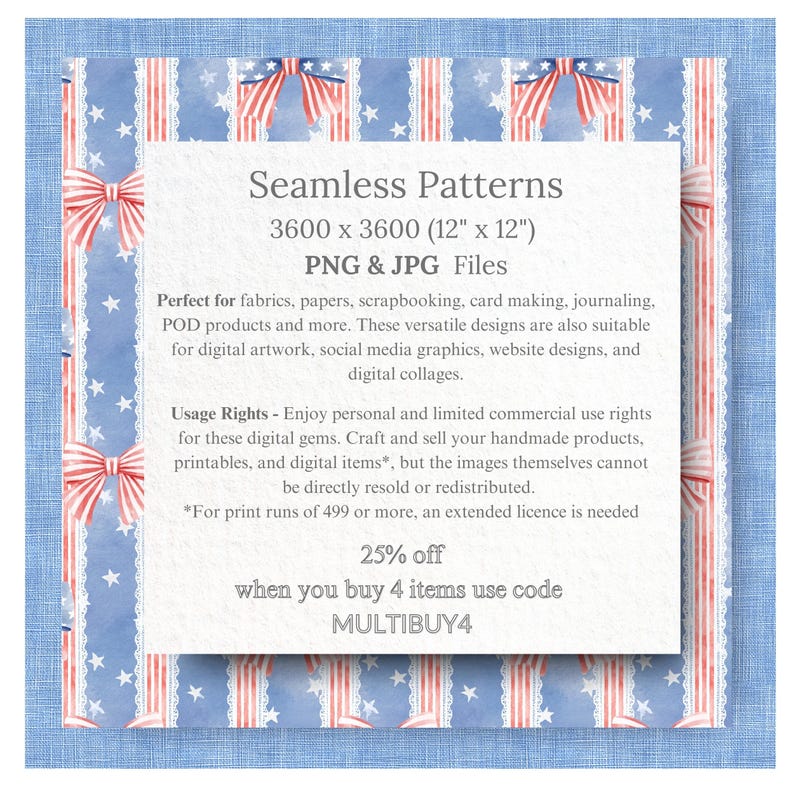 Americana bow stripe seamless pattern with red white and blue ribbon bows lace stripes and stars, vintage patriotic coquette digital paper for fabric wallpaper nursery decor