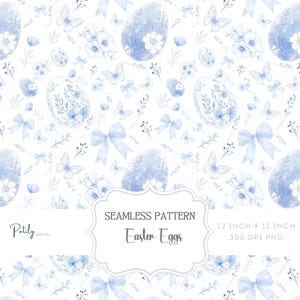 Naadloos paaspatroon, chinoiserie-paaseieren in toile de jouy-stijl, instant digitale download, voor papier, stoffen, POD en meer