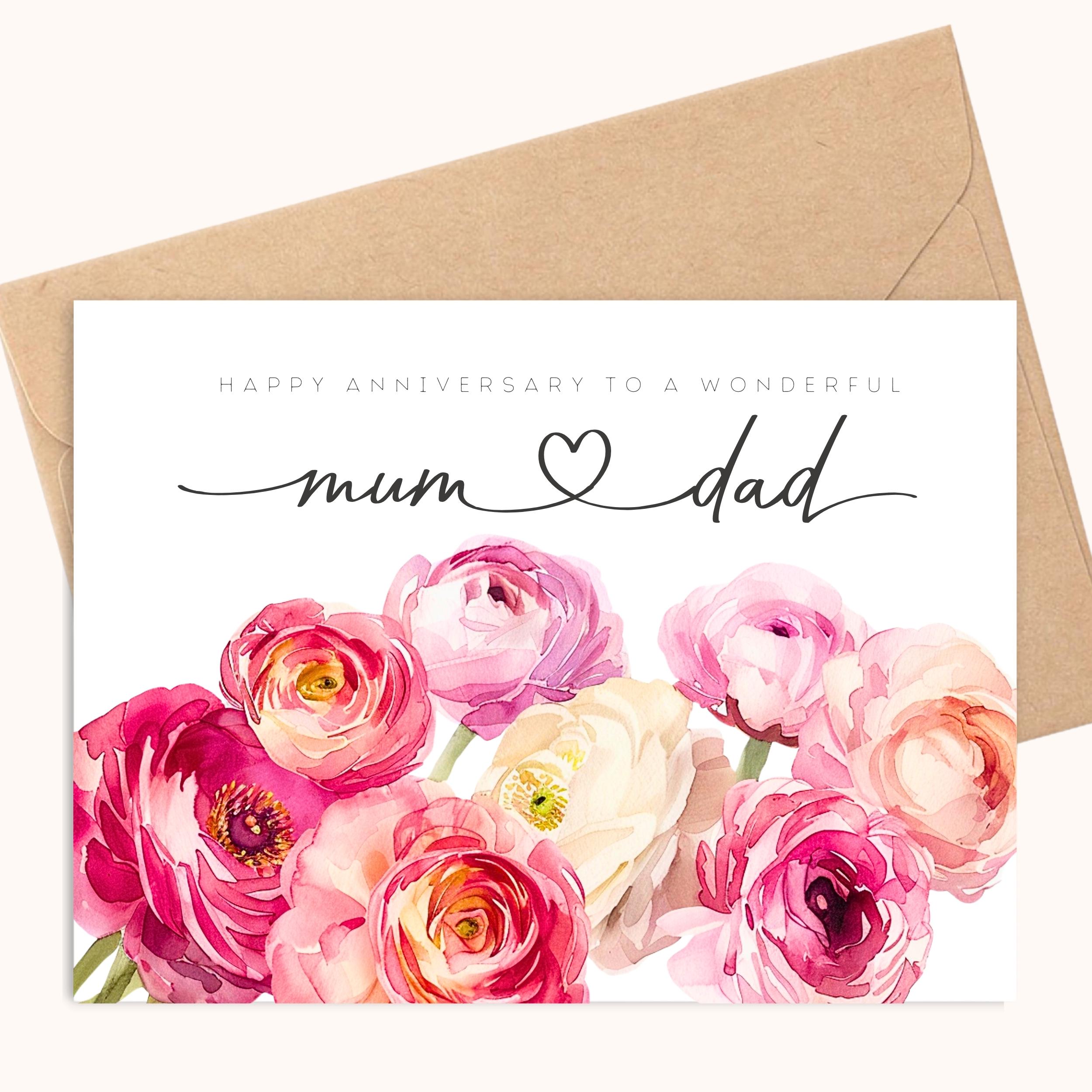 Printable Anniversary Card for Mum and Dad, Digital Download, Print at