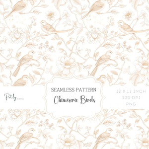 Chinoiserie Birds Toile, sfondo per cameretta senza soluzione di continuità, download digitale, clipart per carte, tessuti, POD e altro ancora Download immediato, png
